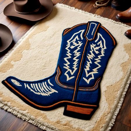 Handtufted Blue Boot Design Wool Rug