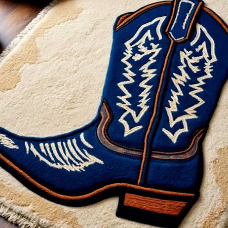 Handtufted Blue Boot Design Wool Rug