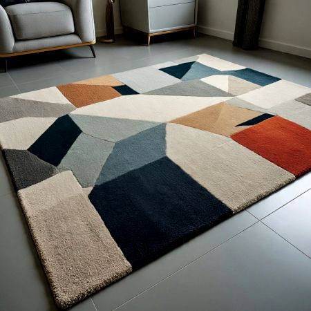 Handtufted Geometric Patchwork Wool Rug