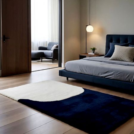 Handtufted Navy Minimalist Wool Rug
