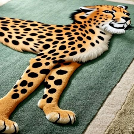 Handtufted Wildcat Figure Green Wool Rug