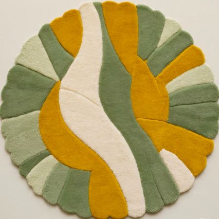 Handtufted Verdant Swirl Petal Wool Rug