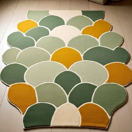 Handtufted Green Scallop Cascade Wool Rug
