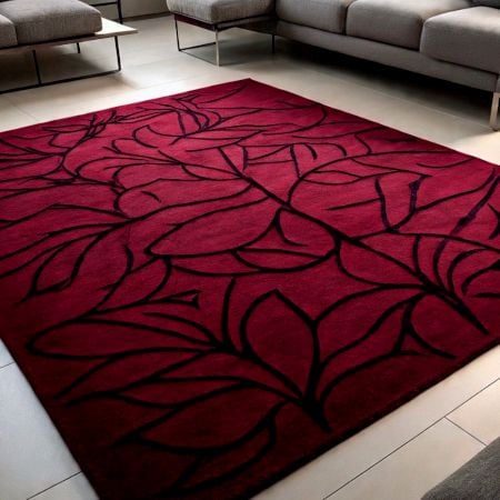 Handtufted Crimson Vine Pattern Wool Rug