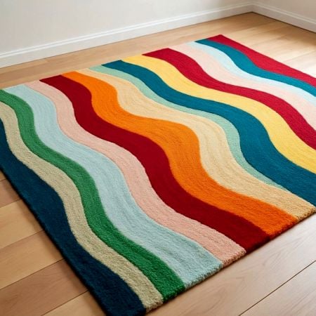 Handtufted Wavy Rainbow Stripe Wool Rug