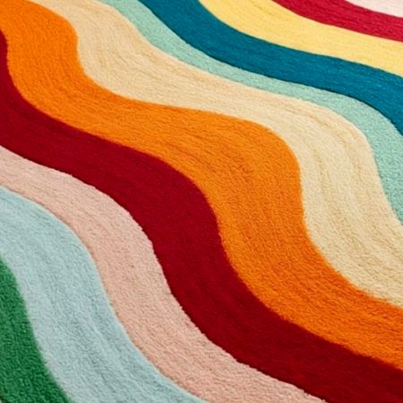 Handtufted Wavy Rainbow Stripe Wool Rug