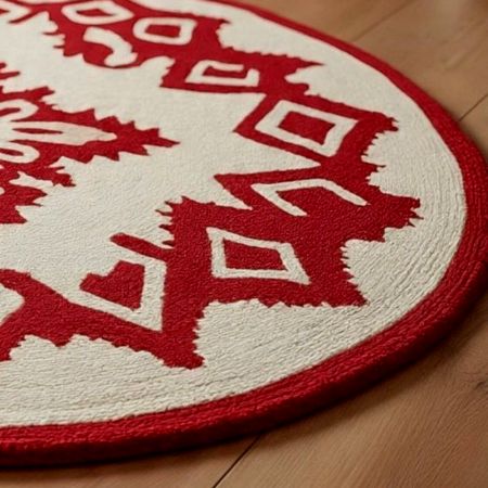 Handtufted Crimson Folk Motif Wool Rug