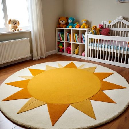 Handtufted Radiant Sun Wheel Wool Rug