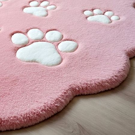 Handtufted Pink Pawprint Play Wool Rug