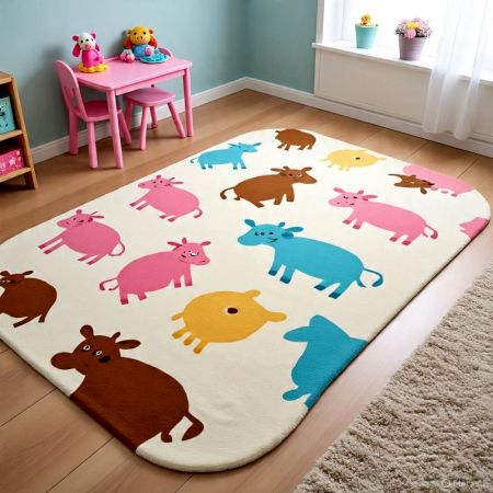 Handtufted Colorful Farm Friends Wool Rug