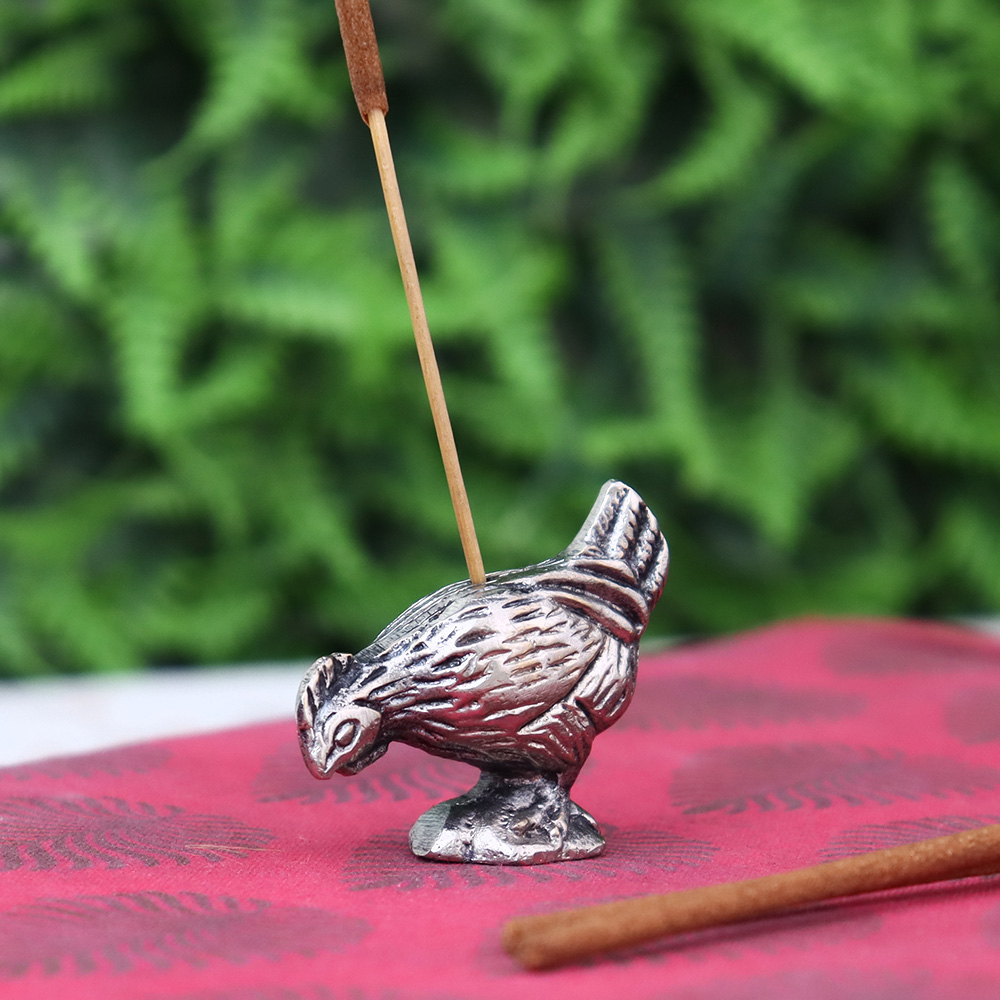 Silver Brass Hen Incense Stick Holder