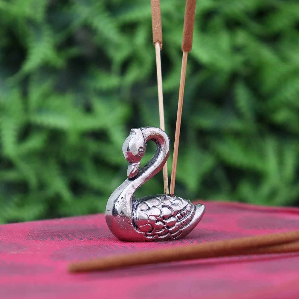 Silver Brass Swan Incense Stick Holder