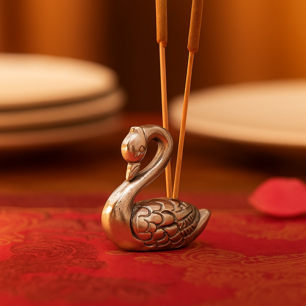 Silver Brass Swan Incense Stick Holder