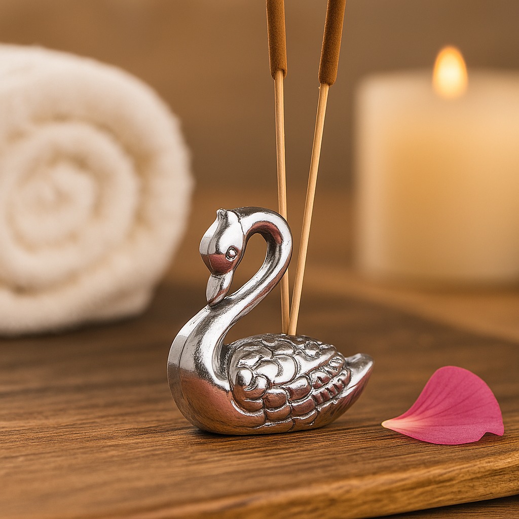 Silver Brass Swan Incense Stick Holder