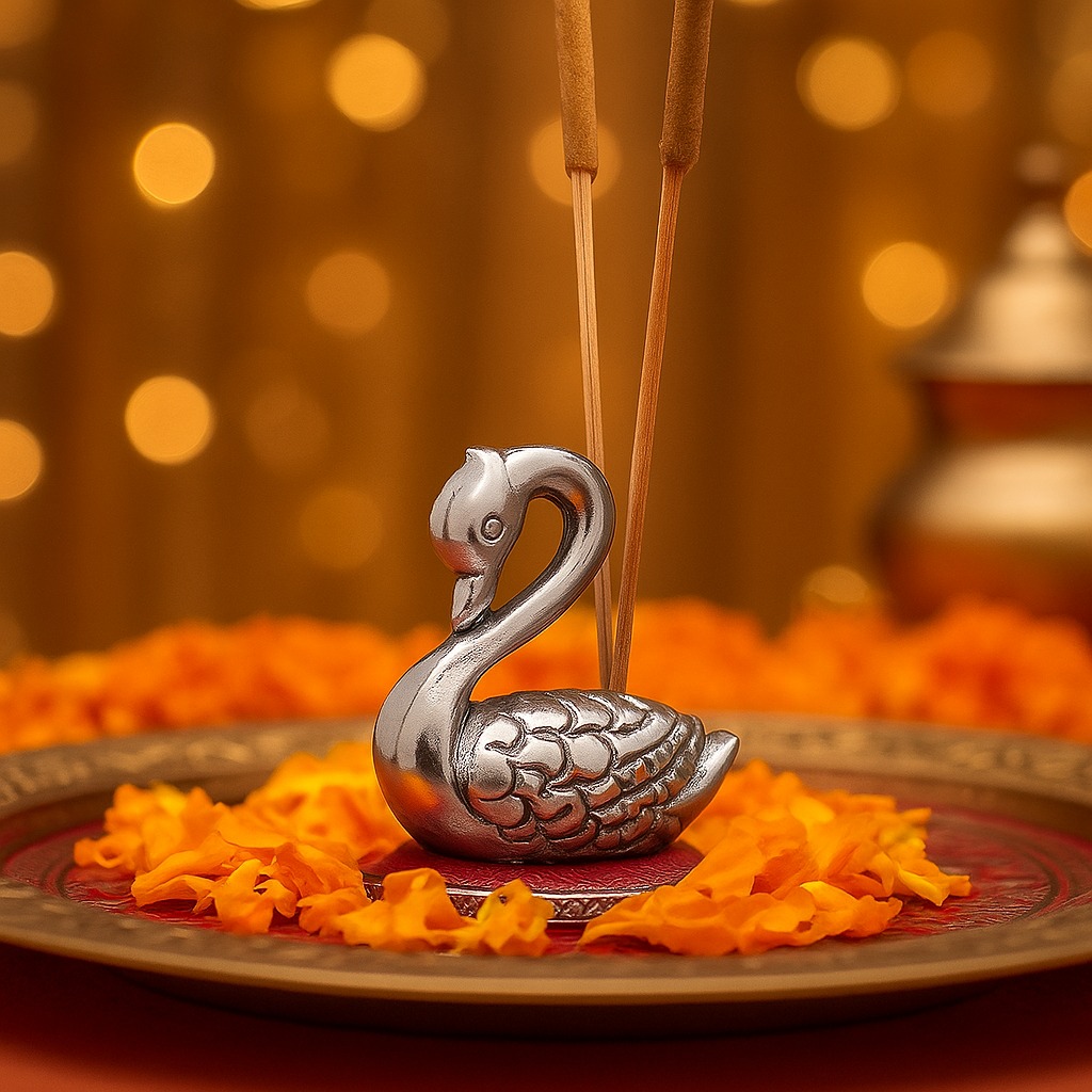 Silver Brass Swan Incense Stick Holder