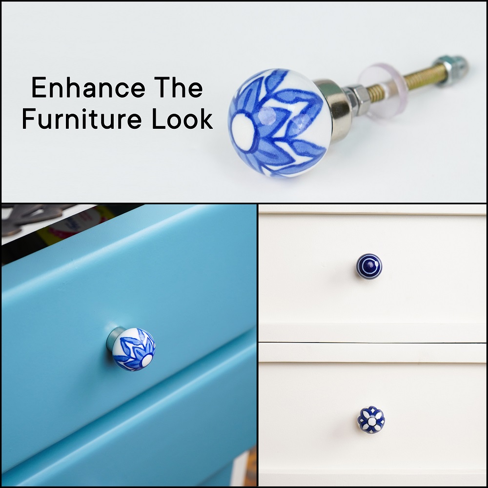 6 Pack Blue Ceramic Cabinet Knobs- Dresser Knobs