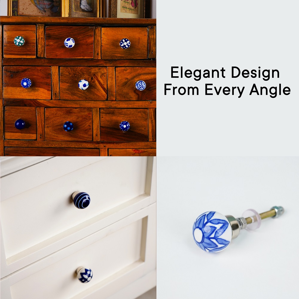6 Pack Blue Ceramic Cabinet Knobs- Dresser Knobs