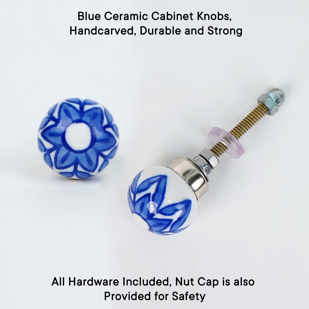6 Pack Blue Ceramic Cabinet Knobs- Dresser Knobs