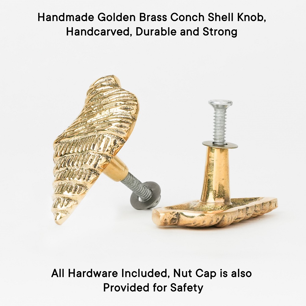 Handmade Golden Brass Conch Shell Knob – Decorative Cabinet and Drawer Pull