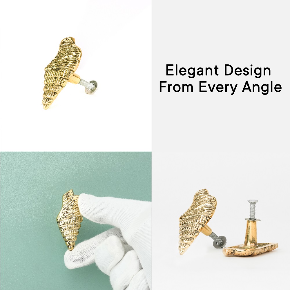 Handmade Golden Brass Conch Shell Knob – Decorative Cabinet and Drawer Pull