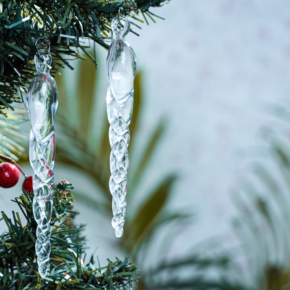 20 Pieces Clear Glass Icicle Ornaments – Elegant Christmas Tree Hanging Decorations
