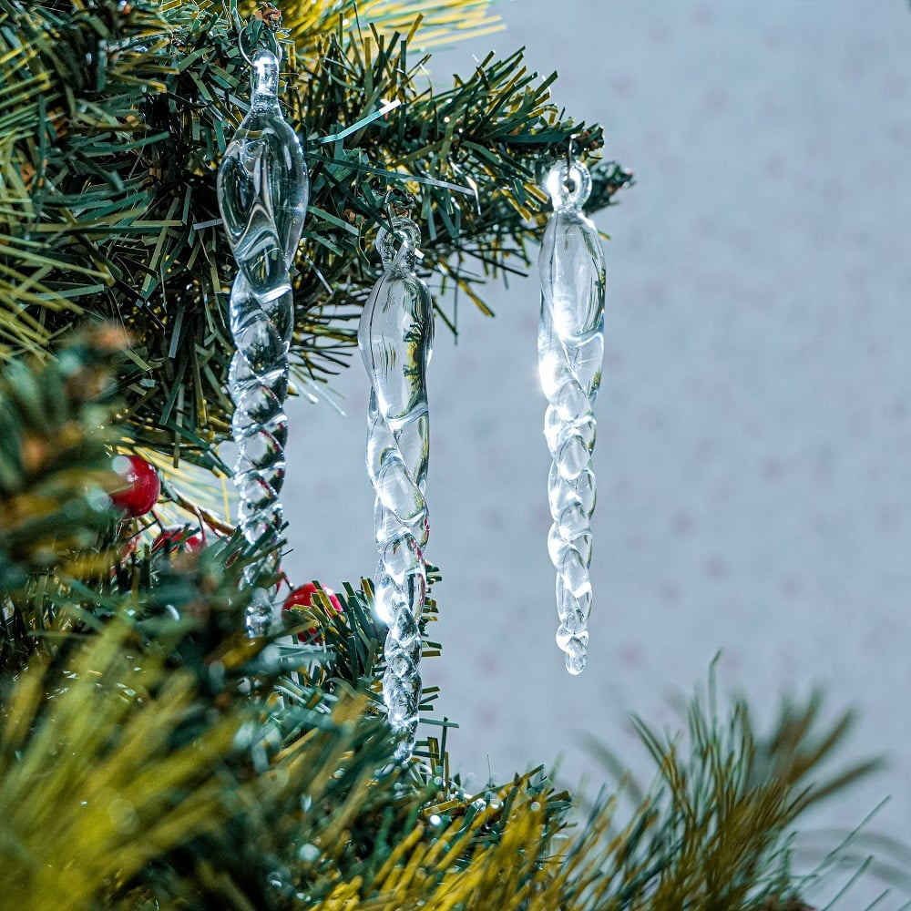 20 Pieces Clear Glass Icicle Ornaments – Elegant Christmas Tree Hanging Decorations