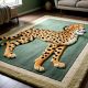 Handtufted Wildcat Figure Green Wool Rug