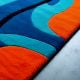 Handtufted Blue Orange Ripple Wool Rug