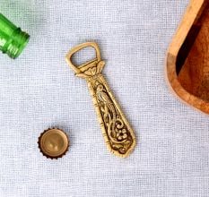 Brass Bottle Opener With Parrot & Flowers Engraved