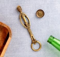 Brass Bottle Opener Standing Tribal Man Round Opener