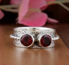 Red Garnet Spinner 925 Sterling Silver Ring Boho Jewelry