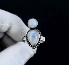 Two Moonstone 925 Sterling Silver Ring Handmade Boho Jewelry