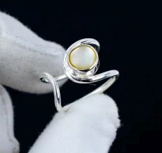 Elegant Pearl 925 Sterling Silver Ring Handmade Dainty for Women
