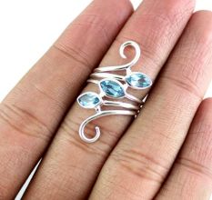 Blue Topaz 925 Sterling Silver Ring Handmade Boho Jewelry