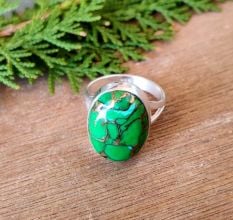Green Copper Turquoise 925 Sterling Silver Ring Handmade Boho Jewelry