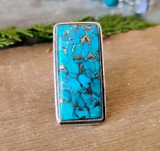 Blue Copper Turquoise Cabochon 925 Sterling Silver Ring Handmade Boho Jewelry