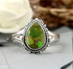 Handmade Green Turquoise Ring 925 Sterling Silver Boho Gemstone Jewelry
