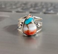Oyster Copper Turquoise 925 Sterling Silver Ring Handmade Boho Jewelry