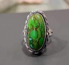 Green Turquoise 925 Sterling Silver Ring Handmade Boho Jewelry