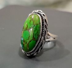 Green Turquoise 925 Sterling Silver Ring Handmade Boho Jewelry