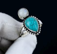 Two Stone 925 Sterling Silver Ring Handmade Boho Jewelry