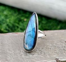 Big Labradorite 925 Sterling Silver Ring Handmade Boho Jewelry