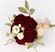 Deep Red Crochet Rose Corsage With Blossoms