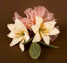 Elegant Cream Crochet Lilies With Pink Tulle