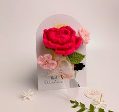 Vibrant Fuchsia Crochet Rose Blossoms Tulle