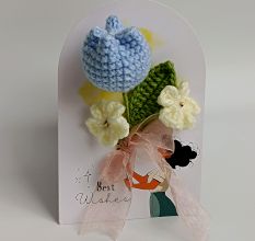 Light Blue Crochet Tulip Blossom Tulle With Ivory Accent