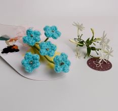 Vivid Turquoise Crochet Flower Spray With Gold Beads