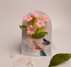 Pastel Pink Crochet Flowers With Delicate Leaves