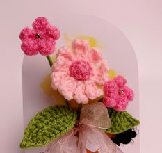 Pink Crochet Bouquet With Lush Petaled Flower