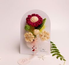 Fuchsia Crochet Daisy and Cream Blossoms Tulle